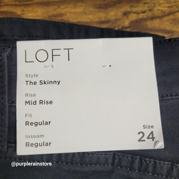 LOFT Jeans Size 24 Skinny Mid Rise Regular Fit Tummy Control Black Wash NWT - Picture 3 of 12